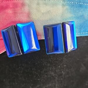 Vintage. Obalt Blue Rectangular Earrings Acrylic Clip On Statement Boho
